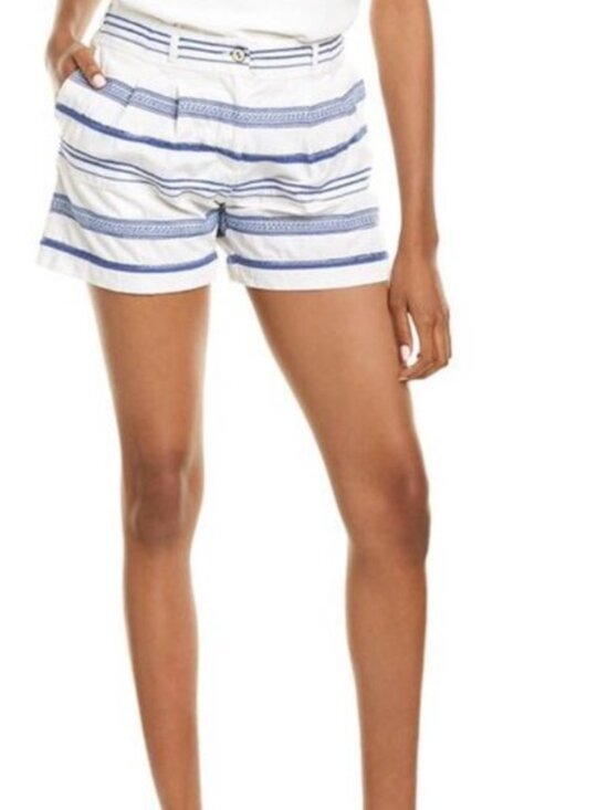 J. McLaughlin Pants - J.McLaughlin Blue White Embroidered Striped Shorts Resort Preppy Mid Rise Size 4